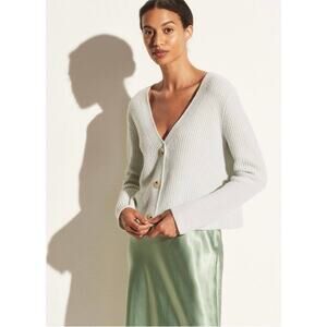 Vince 100% Cashmere Shaker Ribbed Button Front Cardigan in Aloe Size XS Agolde